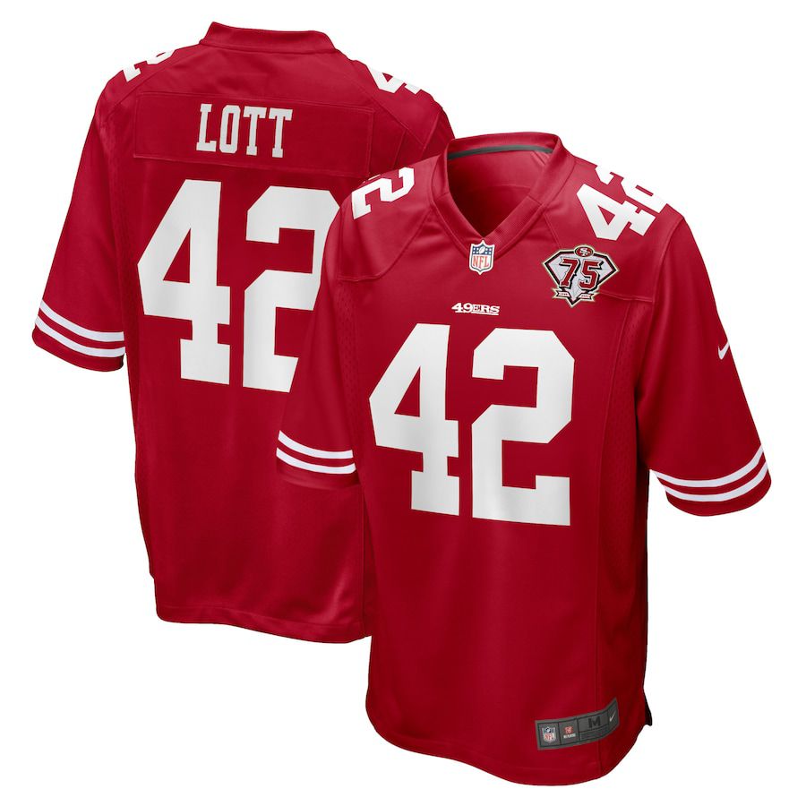 Men San Francisco 49ers #42 Ronnie Lott Nike Scarlet 75th Anniversary Game Retired Player NFL Jersey->san francisco 49ers->NFL Jersey